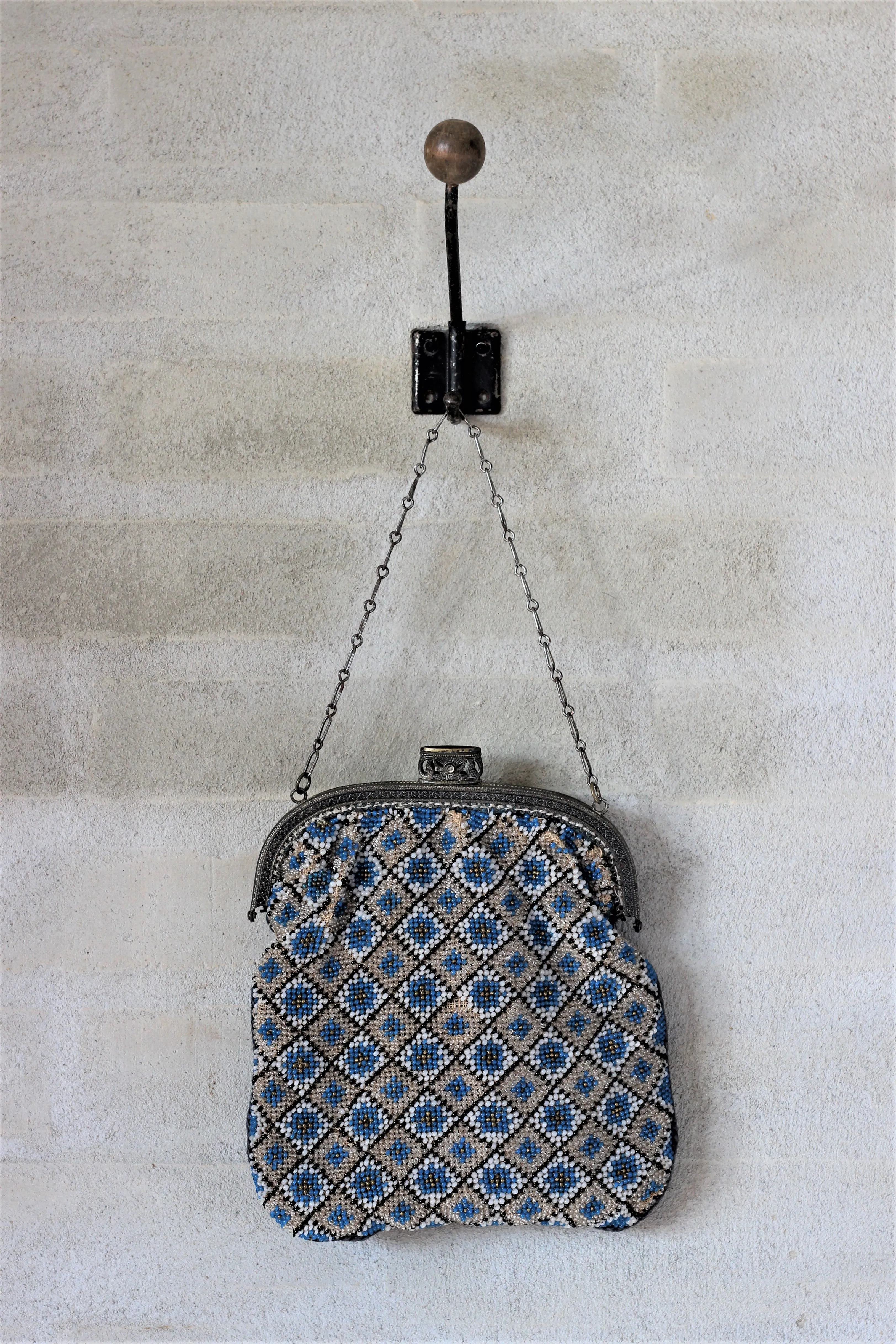 1920s-1930s Vintage Bag With Blue and White Beads