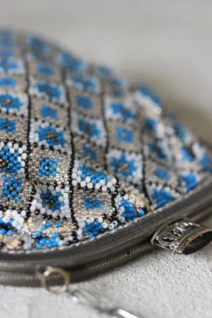 1920s-1930s Vintage Bag With Blue and White Beads