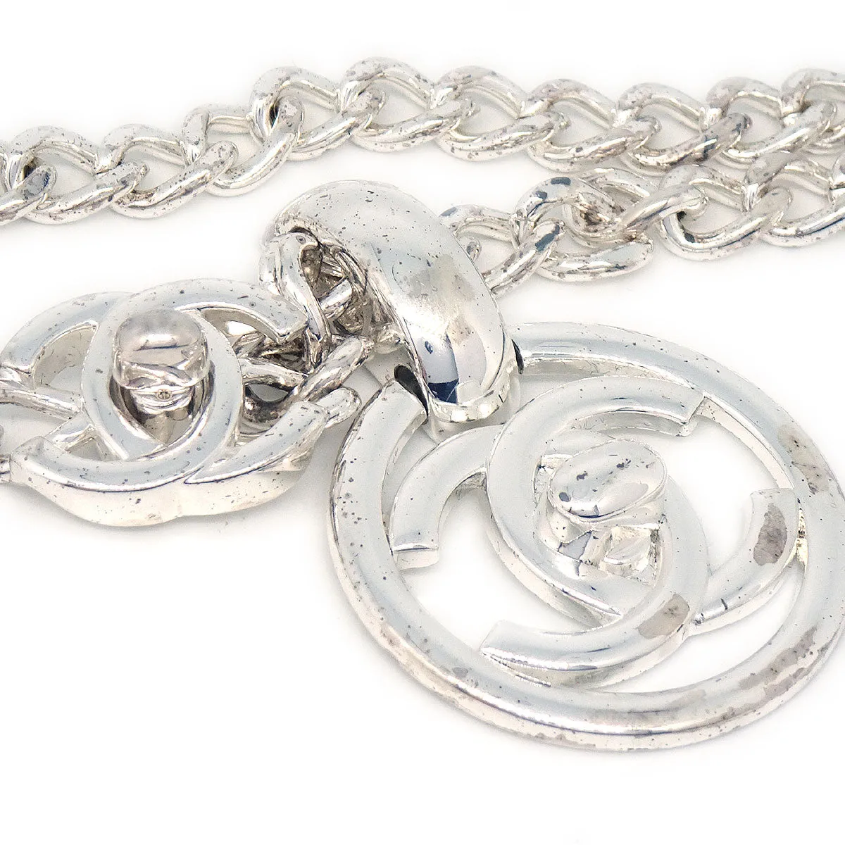 Chanel 1997 CC Turnlock Silver Chain Pendant Necklace 97P