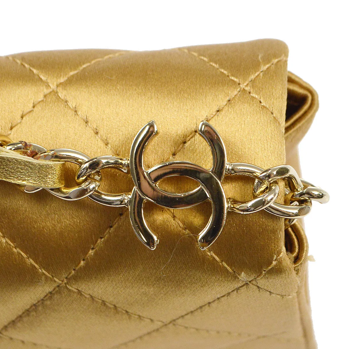 CHANEL 2006-2008 Evening Bag Gold Satin 78339