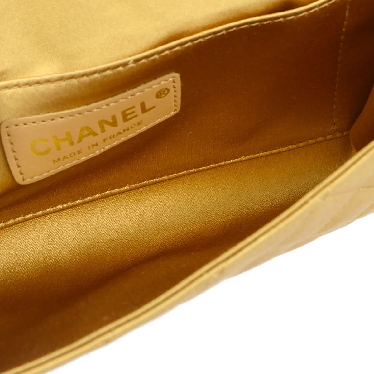 CHANEL 2006-2008 Evening Bag Gold Satin 78339