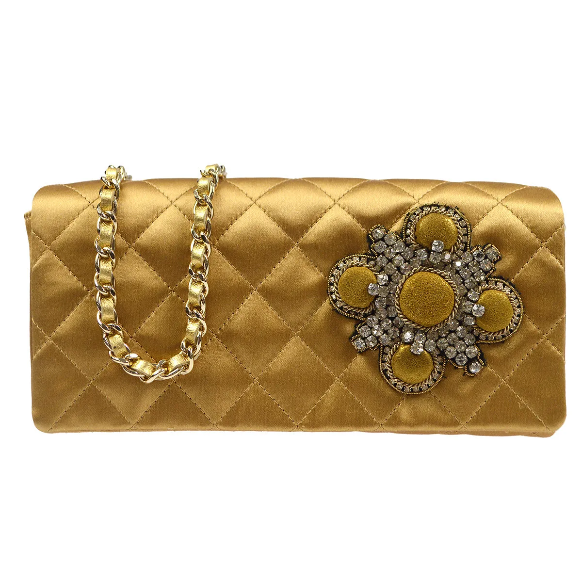 CHANEL 2006-2008 Evening Bag Gold Satin 78339