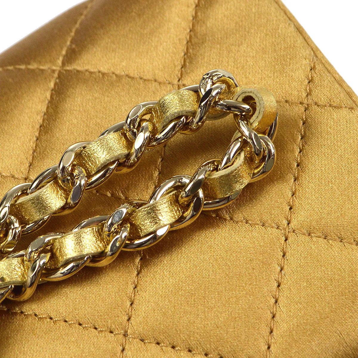 CHANEL 2006-2008 Evening Bag Gold Satin 78339