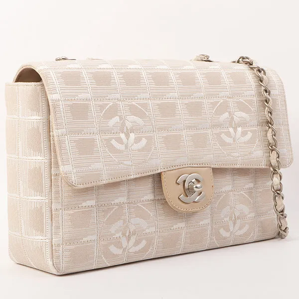 Chanel Around 2001 Made New Travel Line Turn-Lock Chain Bag Beige