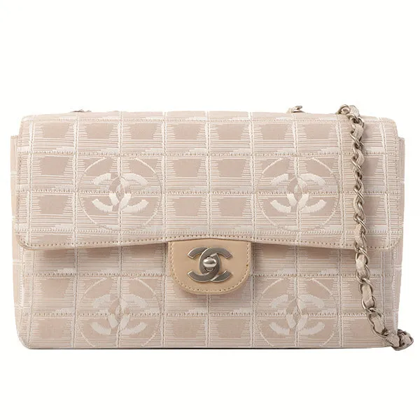 Chanel Around 2001 Made New Travel Line Turn-Lock Chain Bag Beige