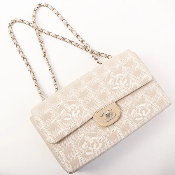 Chanel Around 2001 Made New Travel Line Turn-Lock Chain Bag Beige