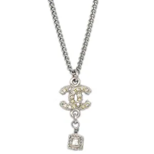 Chanel CC Chain Necklace Pendant Rhinestone Silver A11A