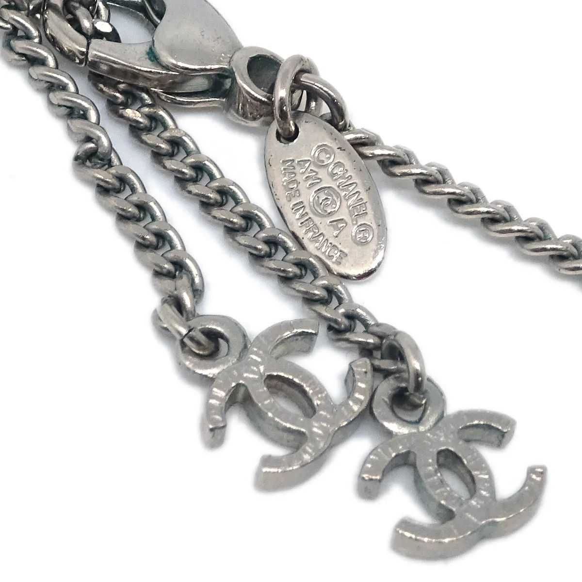 Chanel CC Chain Necklace Pendant Rhinestone Silver A11A