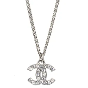 Chanel CC Chain Necklace Pendant Rhinestone Silver F12V
