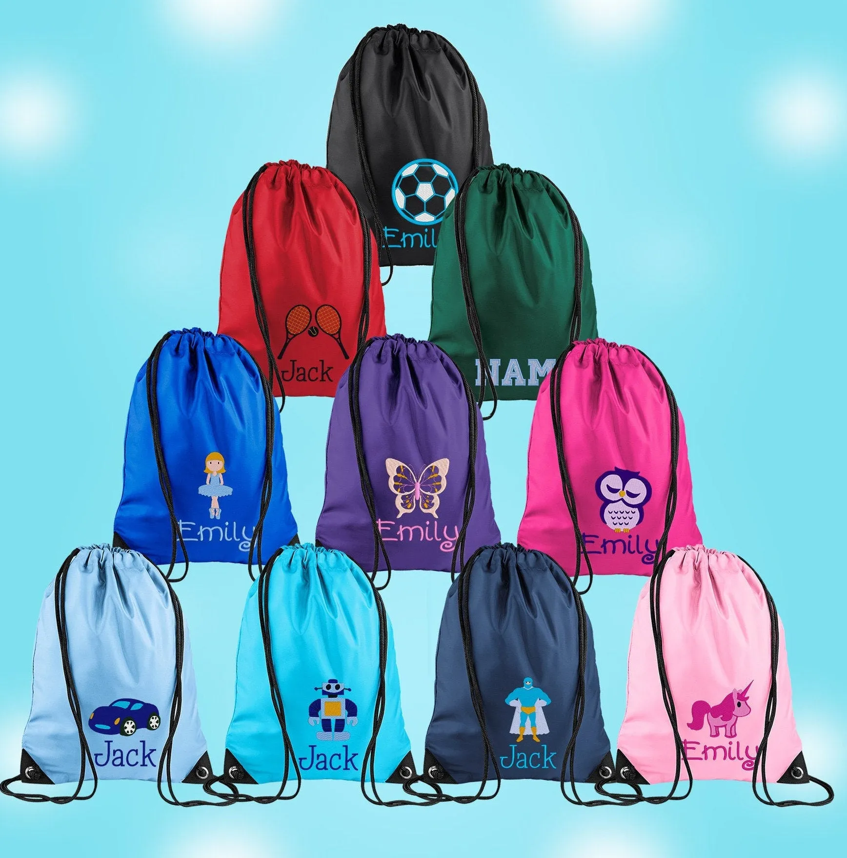 Embroidered Owl Personalised PE Bag, Kit Bag Drawstring Bag