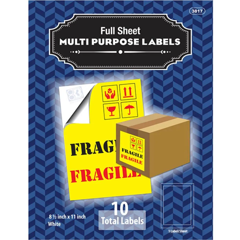 Full Sheet White Multipurpose Labels 8.5in x 11in
