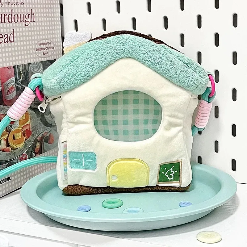 Lovely House Shape Plush Bag Itabag Shoulder Bag | Blue Yellow Pink Green - Can Put in Dolls and Phone and little stuffs Kawaii Style