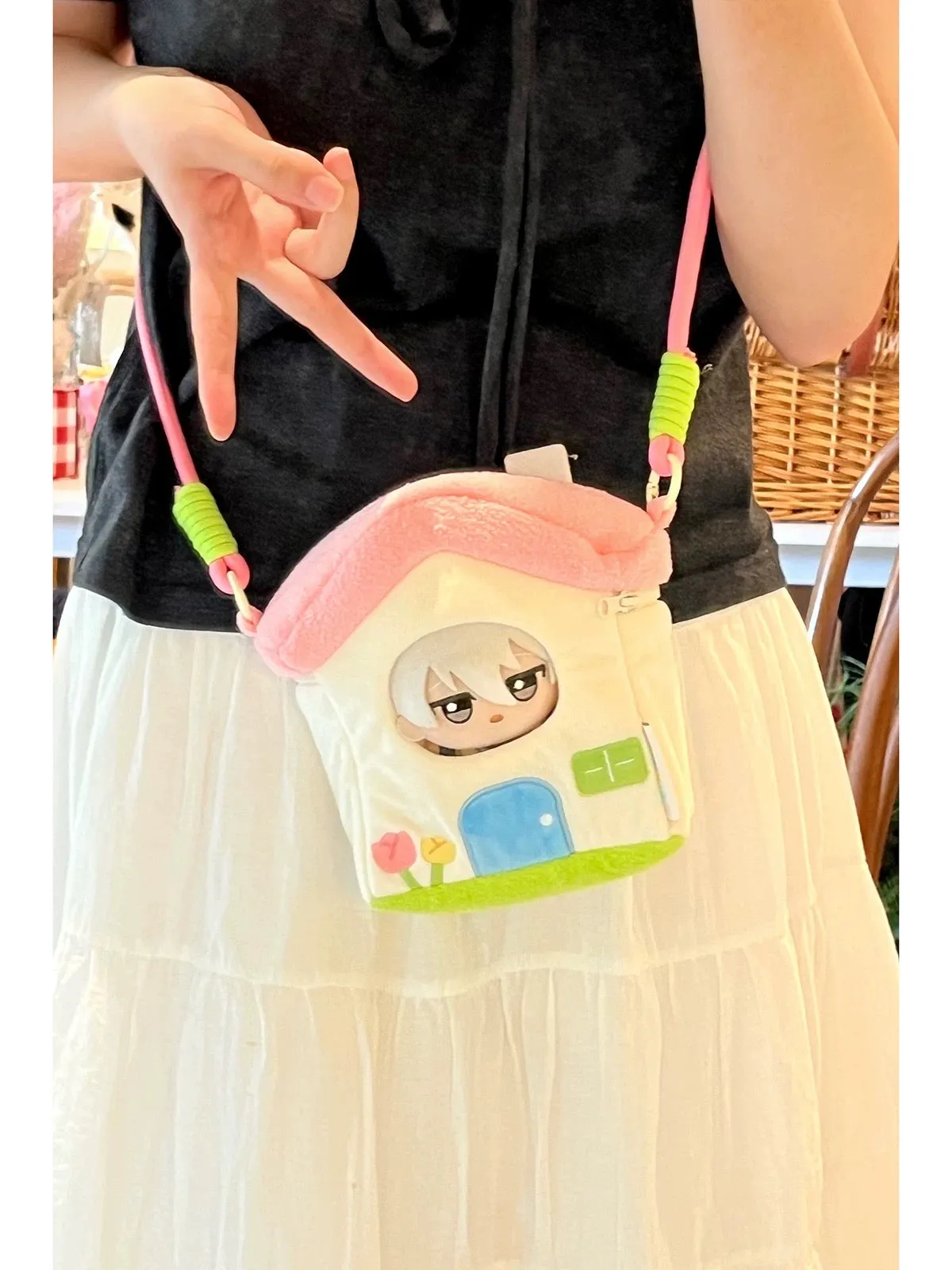 Lovely House Shape Plush Bag Itabag Shoulder Bag | Blue Yellow Pink Green - Can Put in Dolls and Phone and little stuffs Kawaii Style
