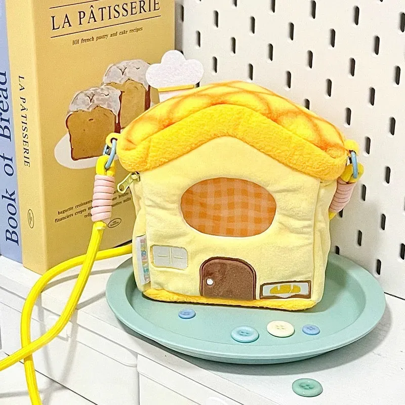 Lovely House Shape Plush Bag Itabag Shoulder Bag | Blue Yellow Pink Green - Can Put in Dolls and Phone and little stuffs Kawaii Style