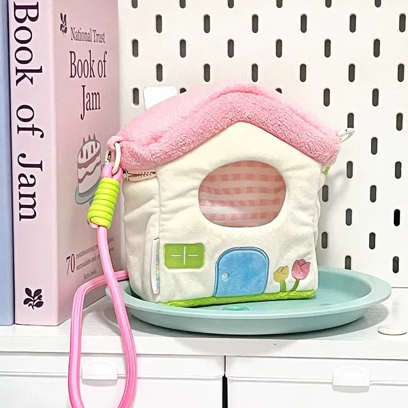 Lovely House Shape Plush Bag Itabag Shoulder Bag | Blue Yellow Pink Green - Can Put in Dolls and Phone and little stuffs Kawaii Style
