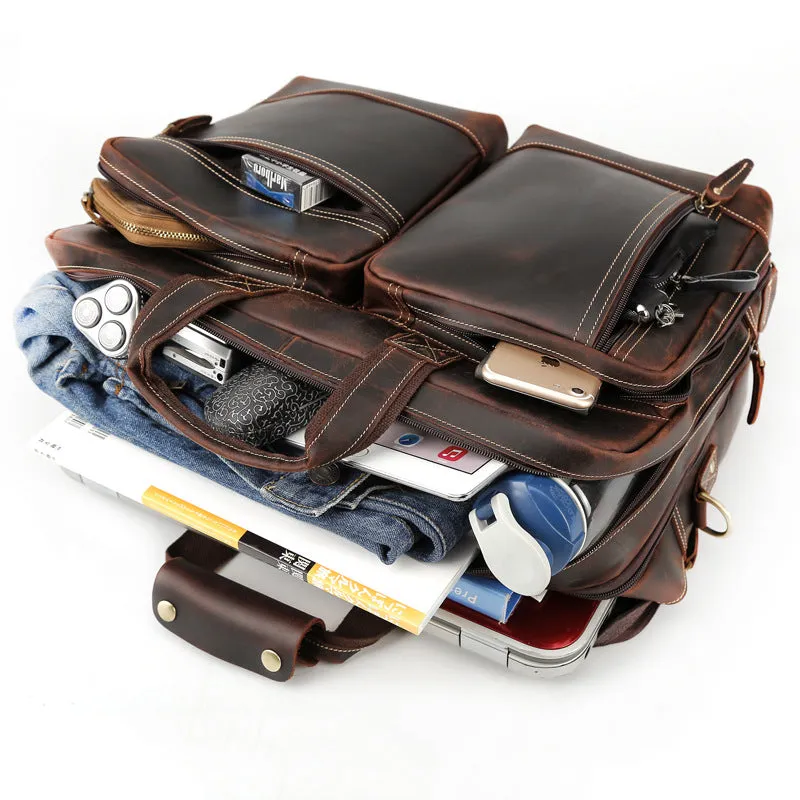 Men Leather Briefcase Crazy Horse Leather Shoulder Messenger Bag Men Tote Bag
