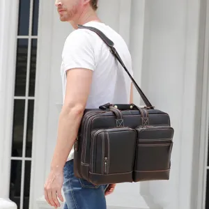 Men Leather Briefcase Crazy Horse Leather Shoulder Messenger Bag Men Tote Bag