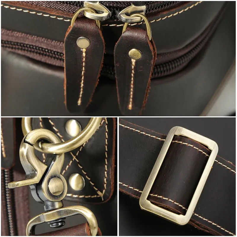 Men Leather Briefcase Crazy Horse Leather Shoulder Messenger Bag Men Tote Bag
