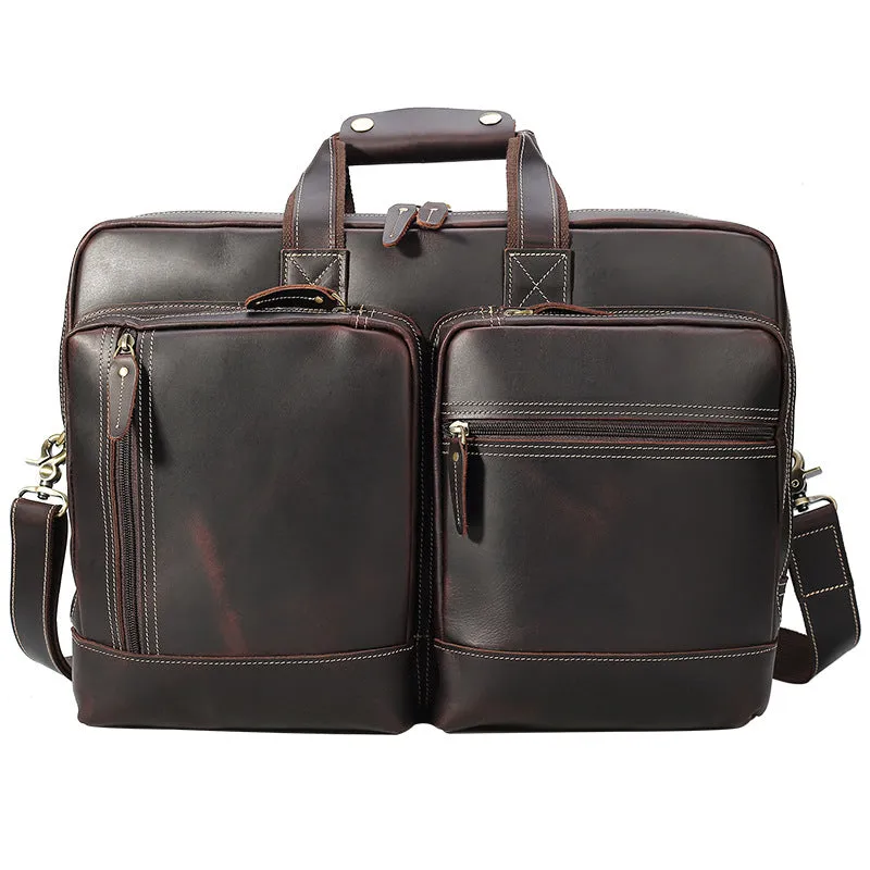 Men Leather Briefcase Crazy Horse Leather Shoulder Messenger Bag Men Tote Bag