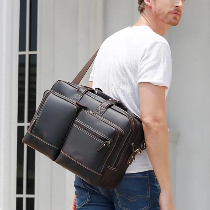 Men Leather Briefcase Crazy Horse Leather Shoulder Messenger Bag Men Tote Bag