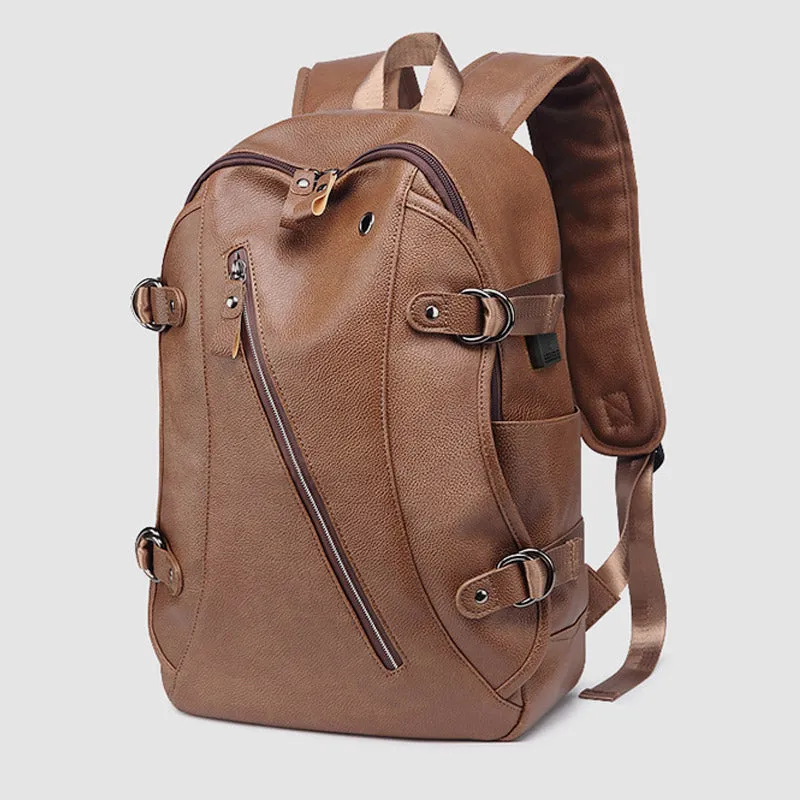 Multifunctional Anti-theft Large Capacity Leather Backpack With USB Charging Port