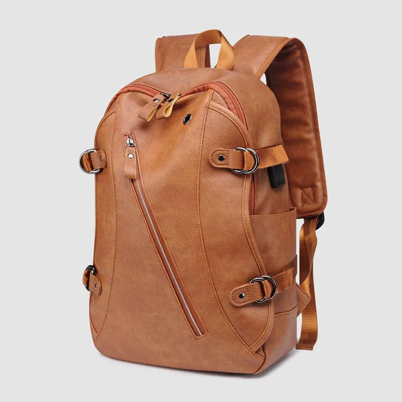 Multifunctional Anti-theft Large Capacity Leather Backpack With USB Charging Port