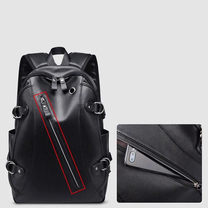 Multifunctional Anti-theft Large Capacity Leather Backpack With USB Charging Port