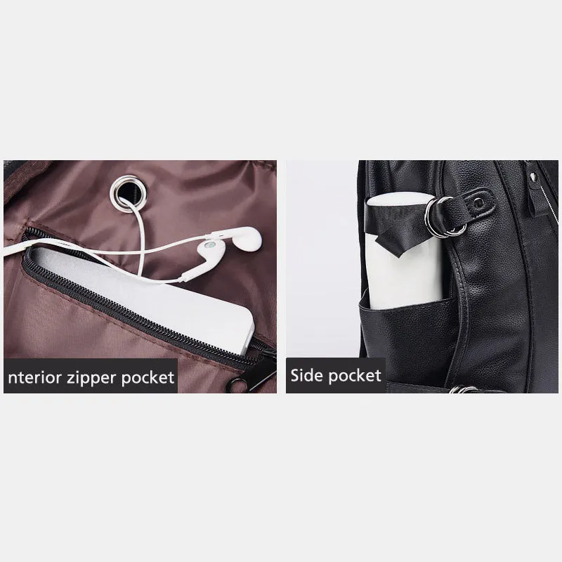 Multifunctional Anti-theft Large Capacity Leather Backpack With USB Charging Port
