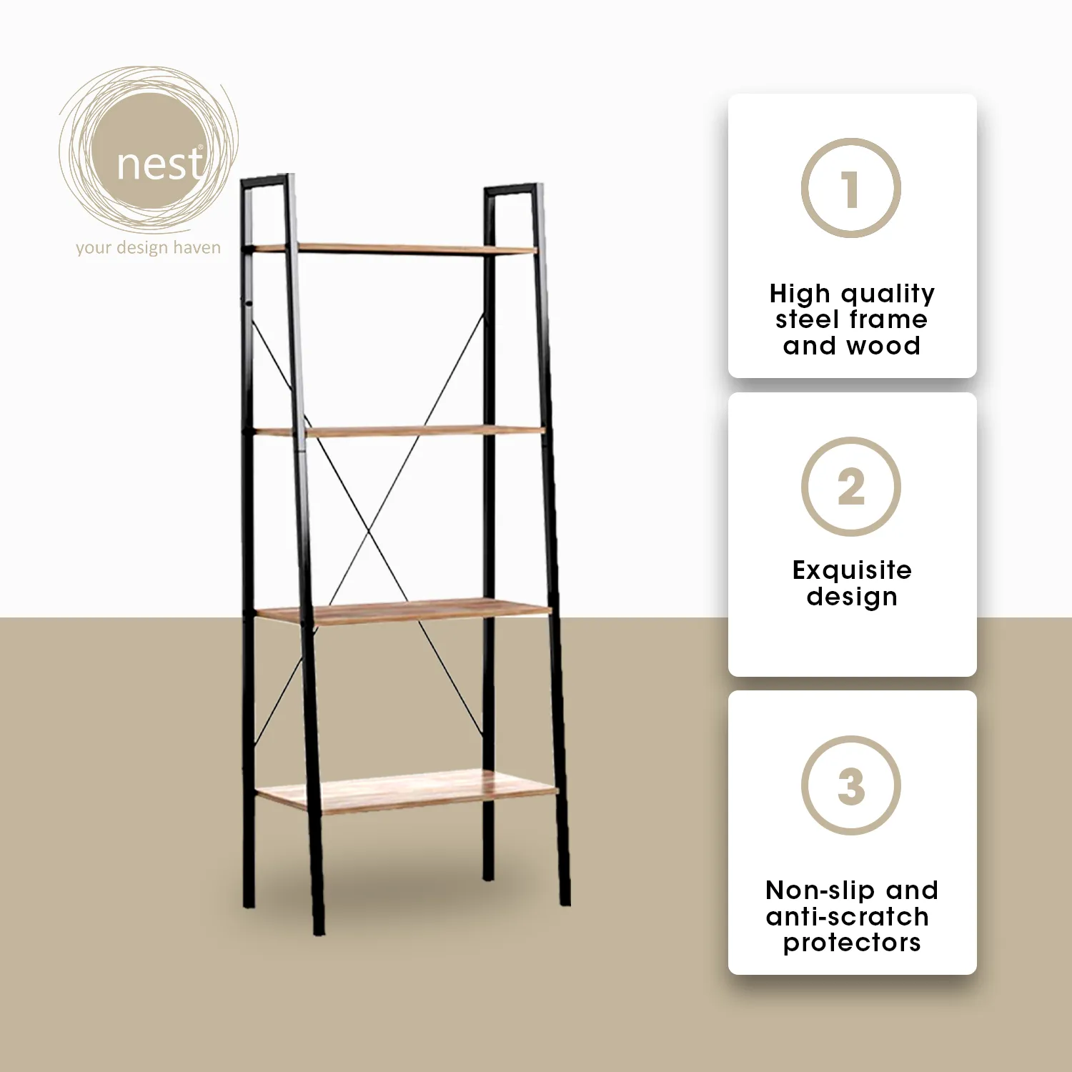 NEST DESIGN LAB 4-Tier Compact Multi-Purpose Shelf Ladder