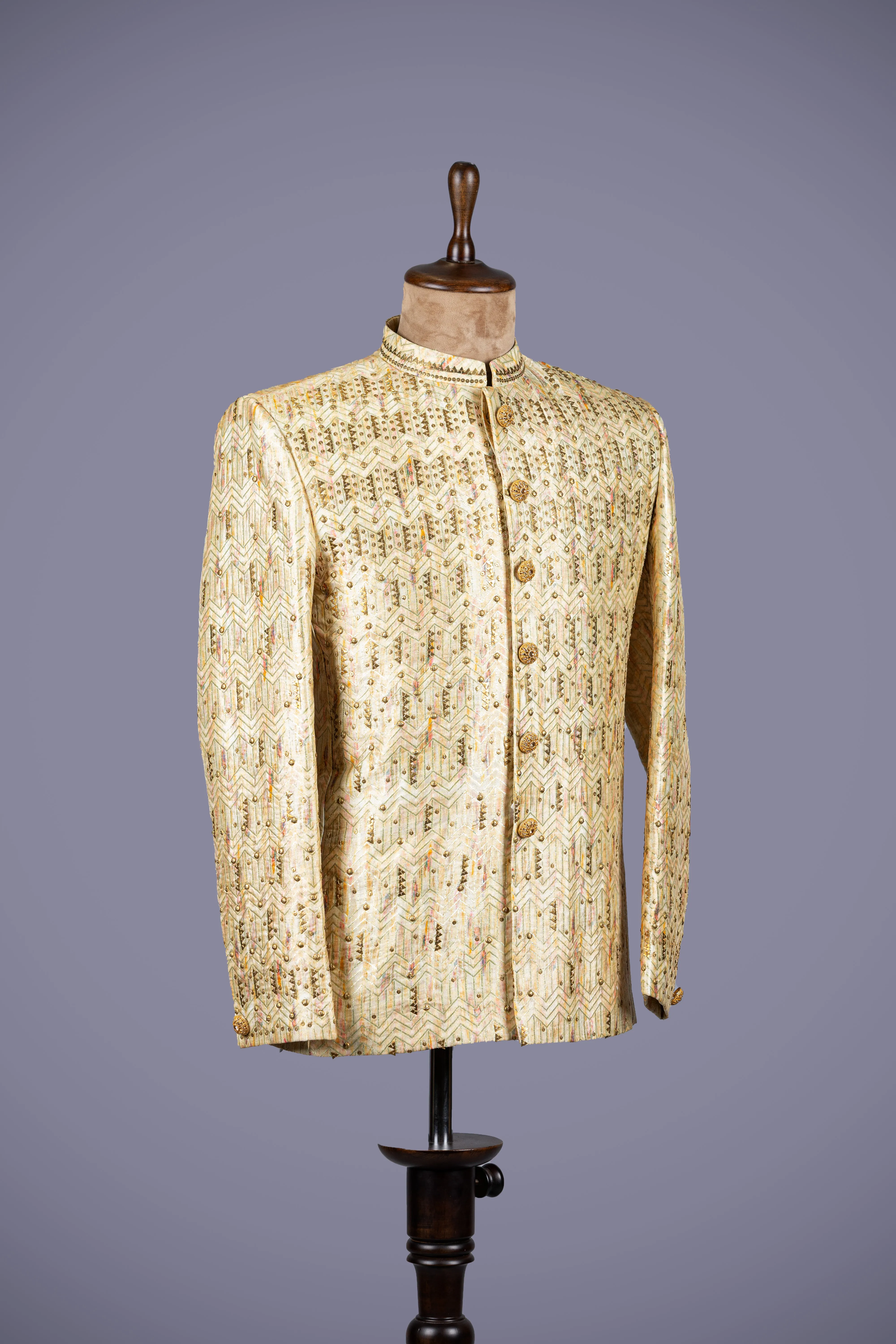 Regal Gold Jodhpuri with Exquisite Gotta Patti Work
