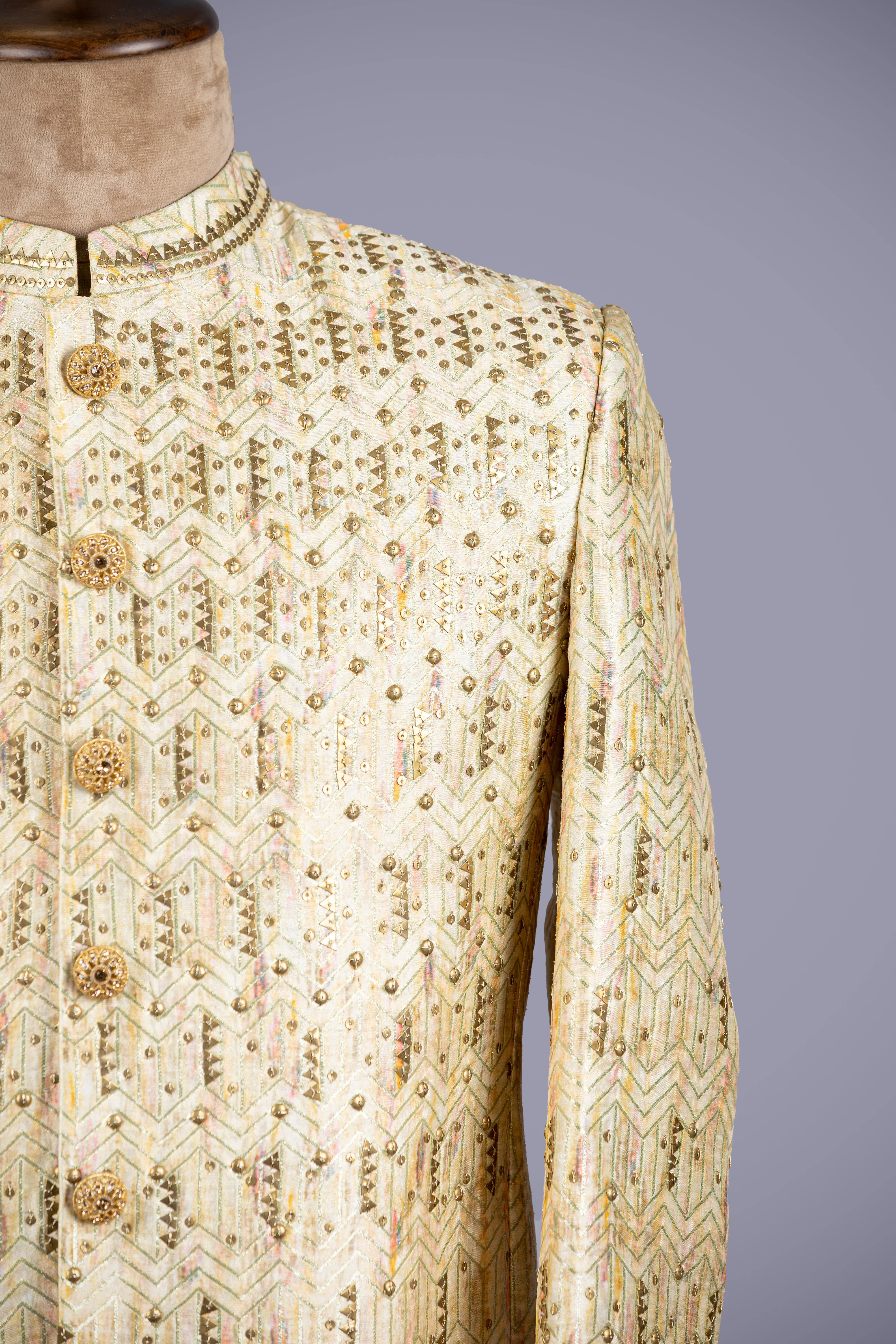 Regal Gold Jodhpuri with Exquisite Gotta Patti Work