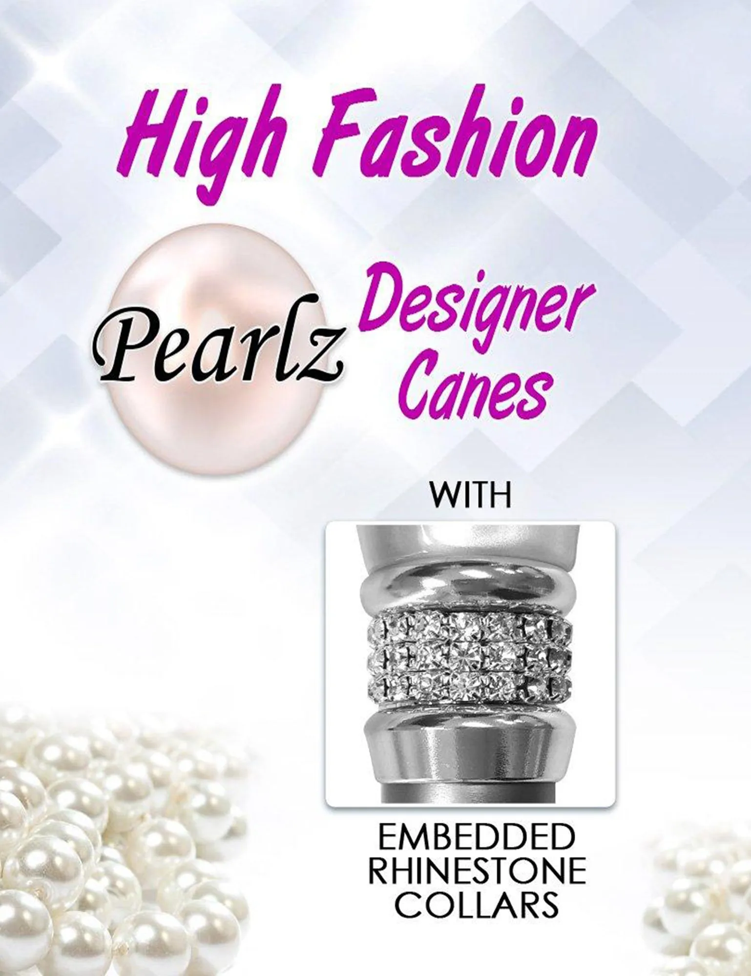 Rhinestone Designer Cane: Vibrant Magenta Red Exquisite Pearlz