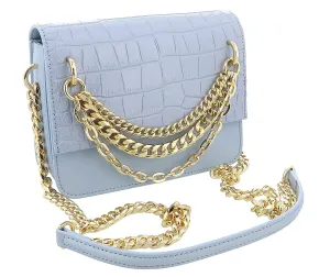 Roberto Cavalli Class Light Blue Embossed Medium Milano Chain Shoulder Bag